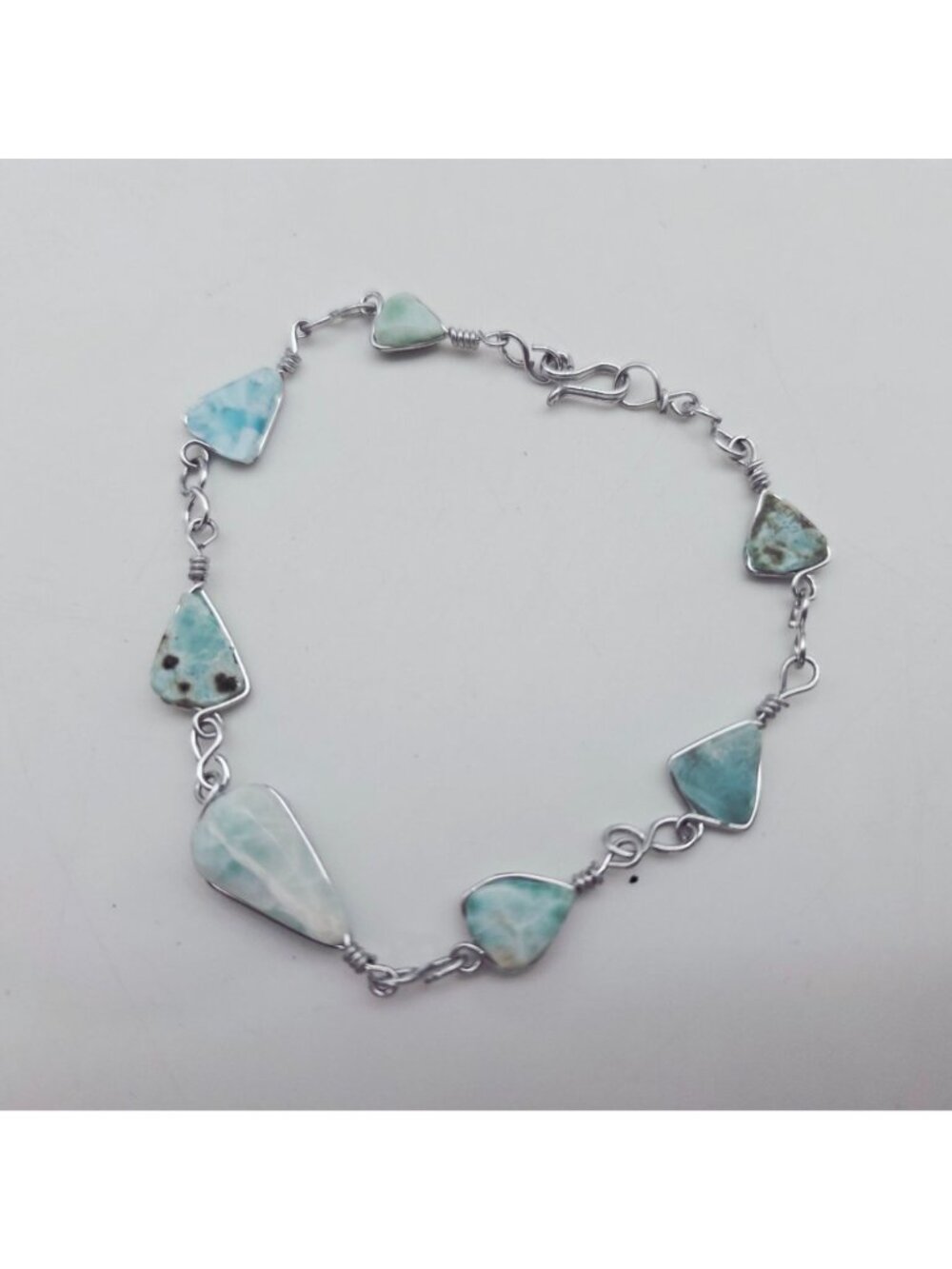 Triangle-Cut Larimar Gemstone Bracelet Sterling Silver Chain 8 Inches - Picture 7 of 7